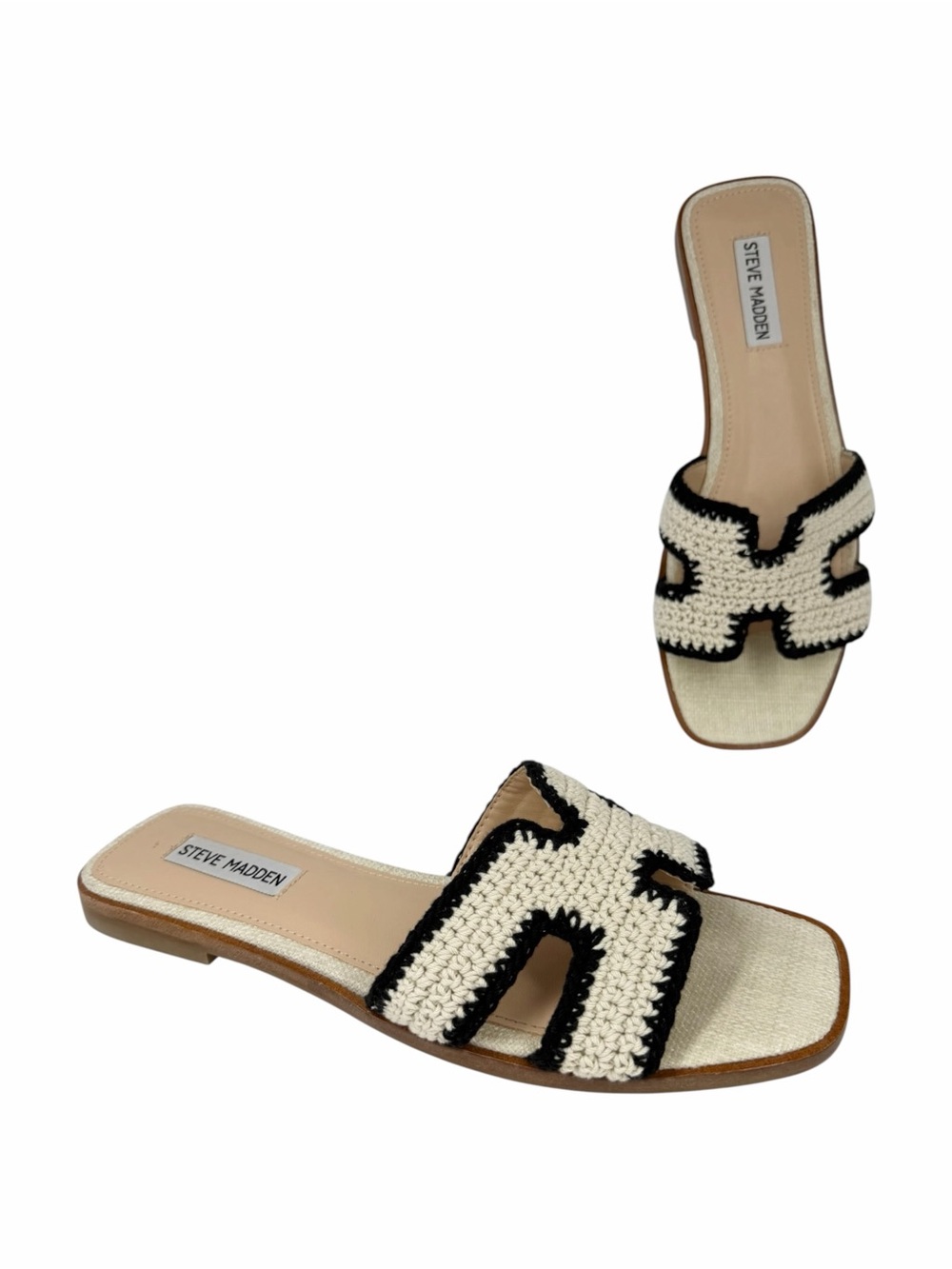 Steve Madden Women's Haydn Slide Sandals Cream Crochet Multi Size 9.5M